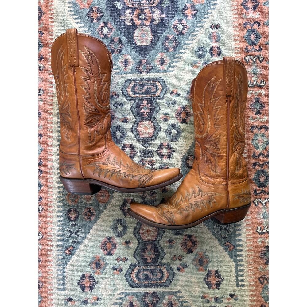 Lucchese 1883 Cognac Brown Western Cowboy Boots Women’s 7.5B Embroidered Leather - Picture 2 of 12